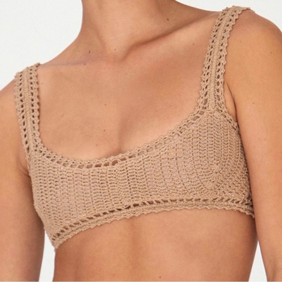She Made Me x Free People Naira S 4/6 Tan Brown 2pc Crochet High Waist Handmade - Picture 12 of 15